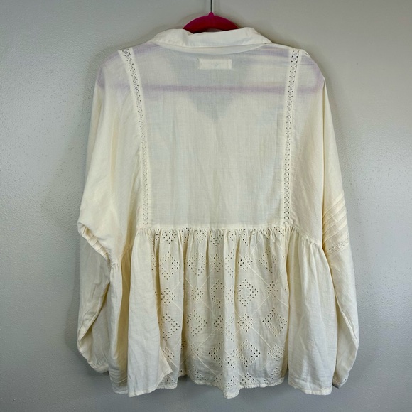 Lucky Brand M Ivory Eyelet Blouse 100% Cotton Prairie Peasant Boho Country EUC - Picture 9 of 11